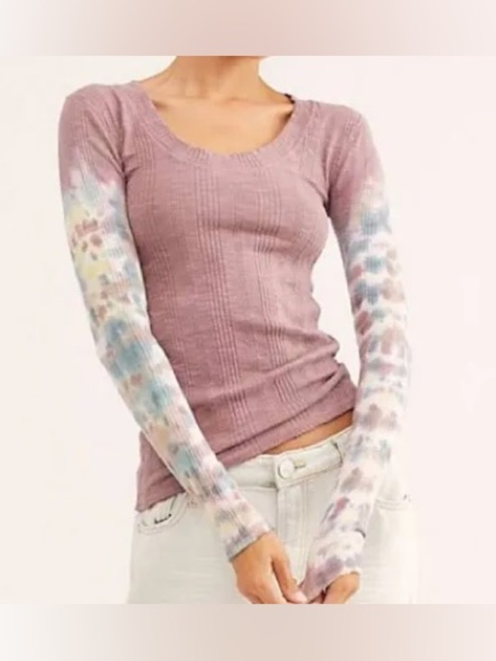 Free People Tops - Free People | We The Free Tie Dye Ribbed Scoop Neck Thermal Long Sleeve - Mauve
